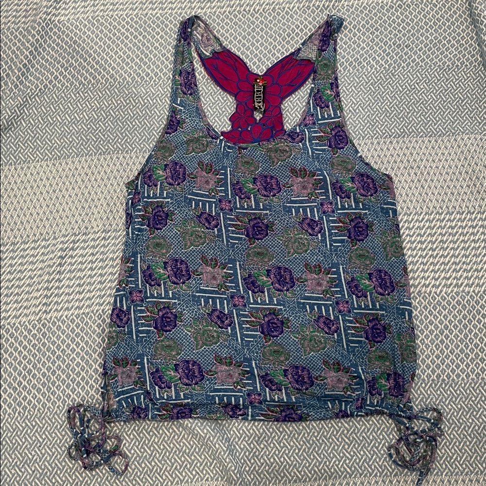 Free People Pink and Blue Floral Top